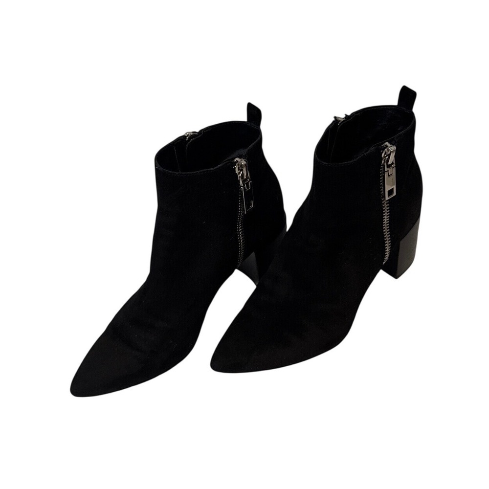 Dolce Vita Mens Black Suede Pointed Toe Block Heel Ankle Booties Silver Zip